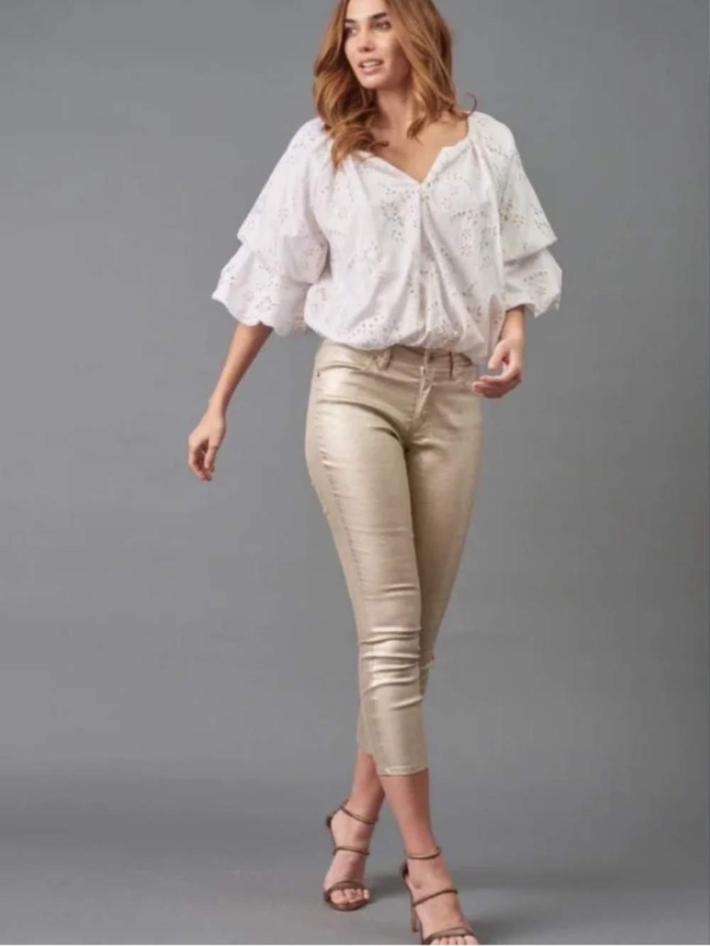 Lola & Sophie Gold Metallic Skinny Jeans Size 6
